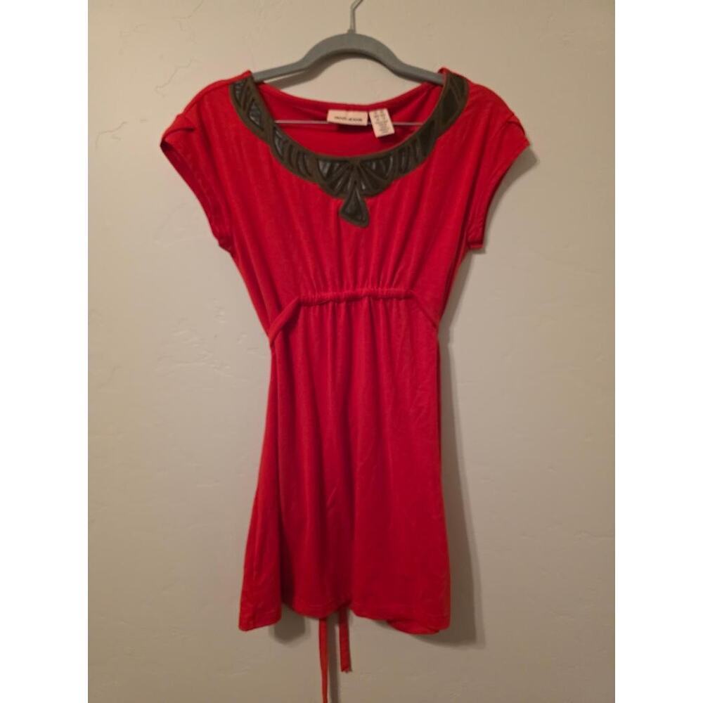 ❤️ DKNY Jeans Red Empire Waist Top w/ Faux Leather Neckline (XS)